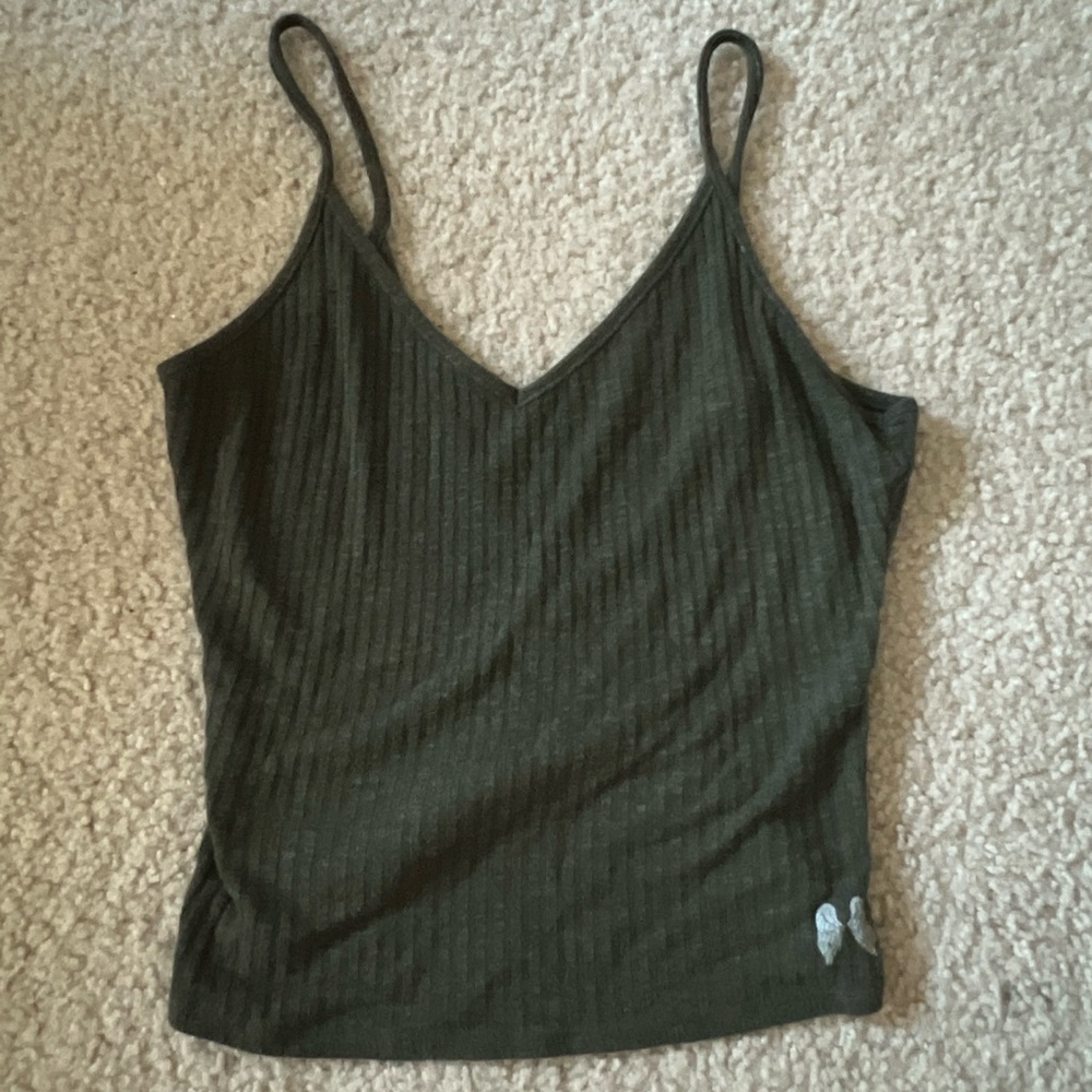 VS Green Ribbed V-Neck Scoop Back Cropped Tank Top